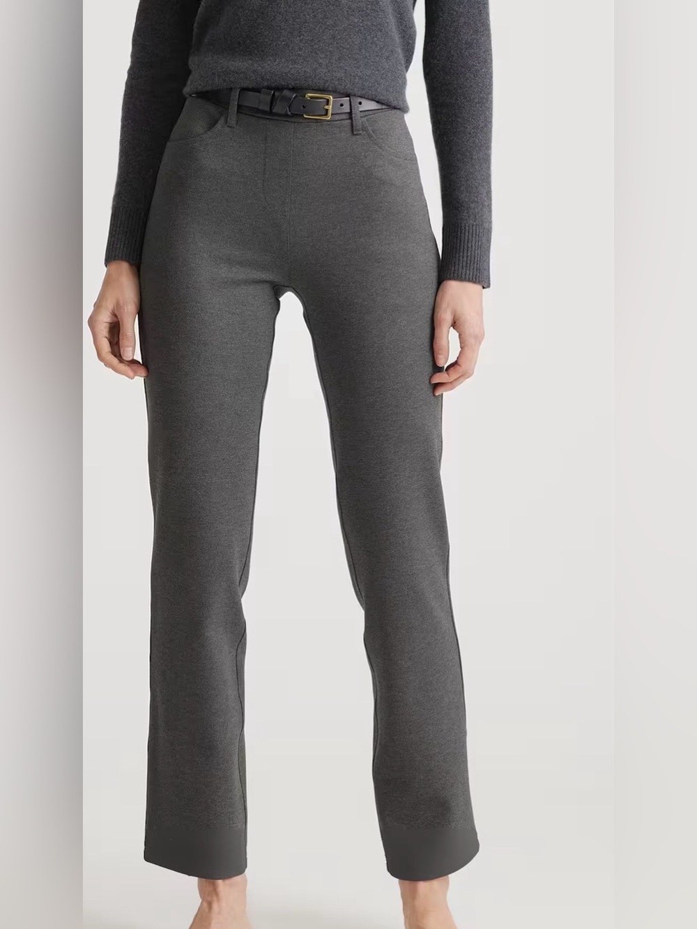 Quince Ultra-Stretch Ponte Straight Leg 4-Pocket Pants -Large Petite - Charcoal